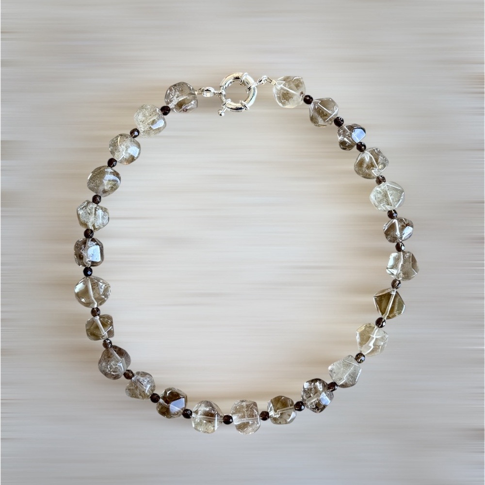 Elegant Silver and Brown Beaded Bracelet